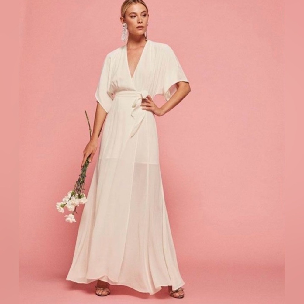 NWT Reformation Ivory White Winslow Wrap Maxi Bridal Wedding Dress size S - Picture 8 of 15